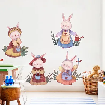 DIY Güzel Tavşan Çocuk Odaları dekorasyon için duvar boyaması Karikatür Posterler ve Baskılar Boyama Bebek Odası Duvar Sanatı