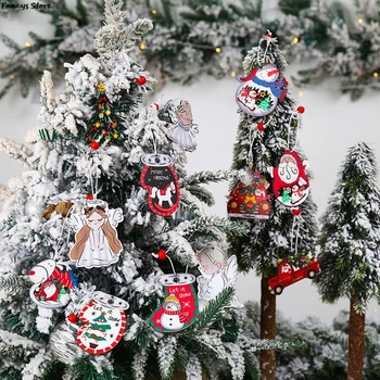 Elk Noel Ağacı 9 adet Noel Melek Araba Kardan Adam Noel Baba Noel Çorap Kolye Noel Ağacı Dekorasyon Süsler
