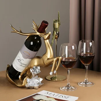 Nordic ışık lüks yaratıcı kırmızı şarap çerçeve geyik süsler ev oturma odası dikey şarap dolabı dekorasyon raf reçine