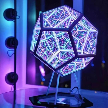 Projektör masa lambası gece lambası yaratıcı ve serin sonsuz Dodecahedron renk sanat ışık çocuk yatak odası Led Luminaria Galaxy
