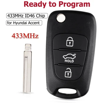 KEYECU Çevirme Katlanır Uzaktan Kumanda Araba Anahtarı İle 3 Düğmeler 433MHz ID46 PCF7936 Çip FOB Hyundai Accent 2011 için 2012 2013 2014