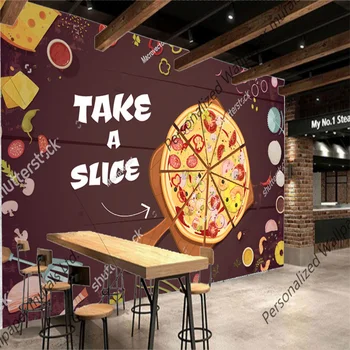 Pizza Dilimleri Mutfak Tahtası ve Malzemeler Özel Duvar Kağıdı Fast Food Restoran Snack Bar Papel De Parede 3d 1