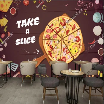 Pizza Dilimleri Mutfak Tahtası ve Malzemeler Özel Duvar Kağıdı Fast Food Restoran Snack Bar Papel De Parede 3d 2