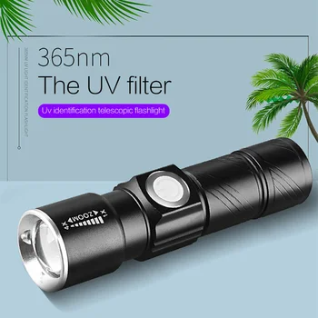 3 Modu UV lamba USB şarj edilebilir 365nm ultraviyole Mini UV LED el feneri floresan yeşim para dedektörü UV kür ışık UV LED