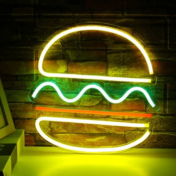 Ineonlife Hamburger Şekli Neon ışık Akrilik Fast Food Duvar Neon Burcu Parti Düğün Dükkanı Restoran Doğum Günü Ev Dekorasyon 0