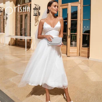 OYISHA Seksi Basit V Yaka düğün elbisesi Kadınlar İçin 2023 A-Line Spagetti Sapanlar Aç Geri Tül gelinlikler Vestido De Novia