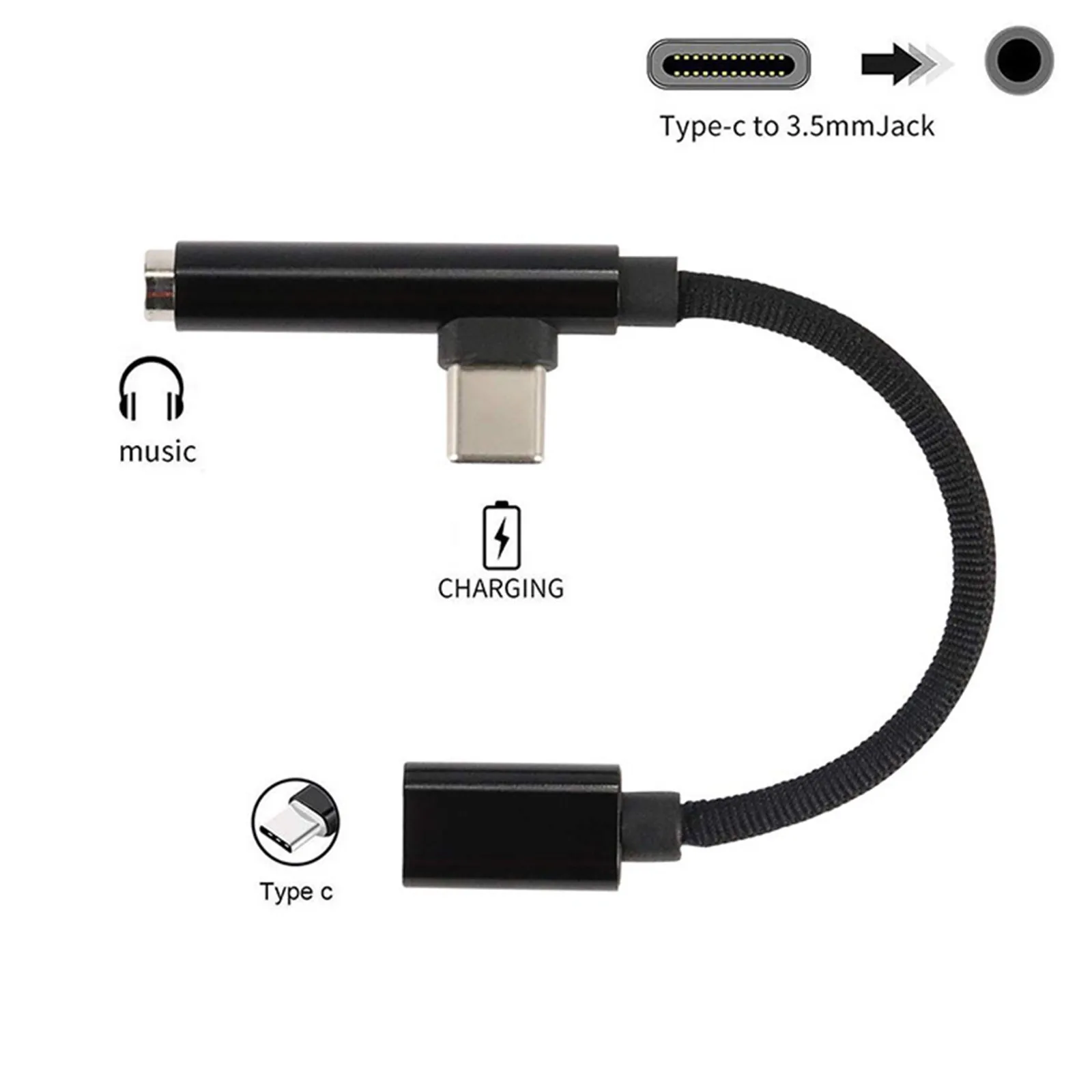 2 İn 1 USB Tip C İçin 3.5 mm Tip C Dişi Şarj Kulaklık Ses Jakı USB C şarj adaptörü Kablosu Samsung Xiaomi OPPO 2