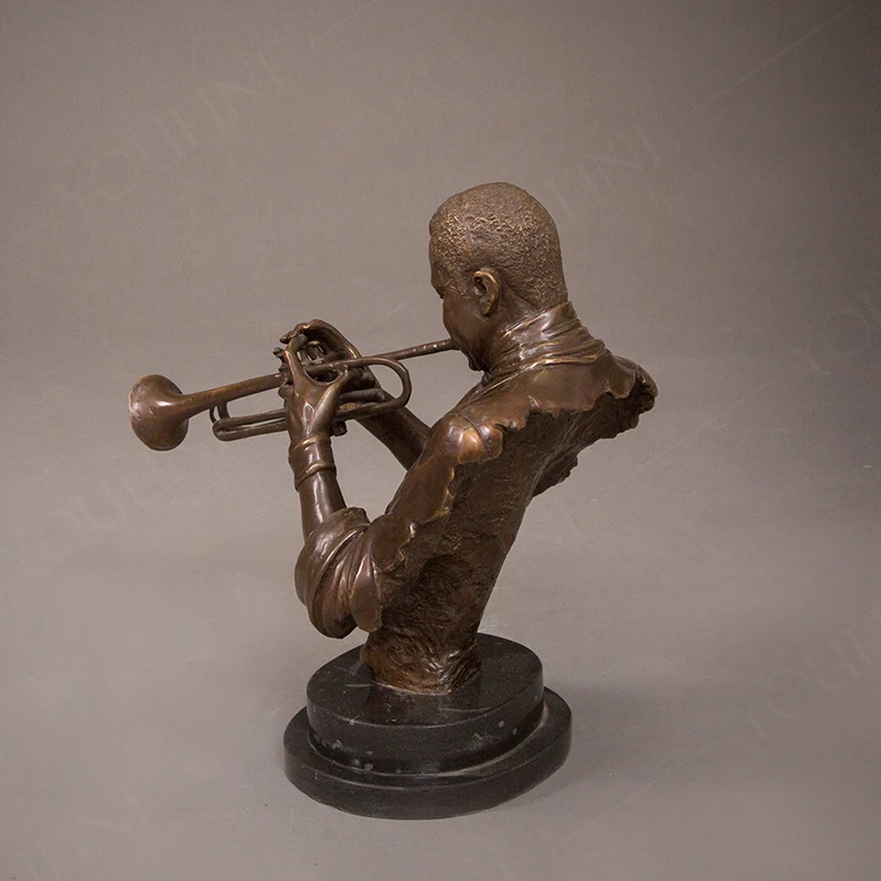 Bronz Müzisyen Büstü Heykeli Trompet Enstrüman Bronz Büstü Heykel Mermer Taban İle Ev Dekor İçin Sınıf Kapalı Süs 2