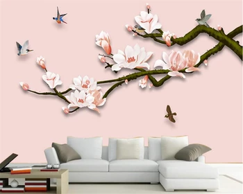 Beibehang 3d Duvar Kağıdı Manolya Çiçek ve Kuş Kabartma Çin Tarzı Zemin Oturma Odası Yatak Odası TV duvar kağıdı duvarlar için 3 d