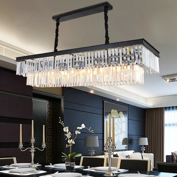 LED siyah dikdörtgen Restoran avize avrupa Modern kristal avize yemek odası ışıkları kristal ada mutfak lambaları