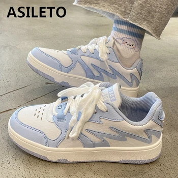 ASILETO Kalın tabanlı Ayakkabı severler Niş orijinal Deconstructed spor ayakkabı kadın beyaz mavi öğrenci koşu ayakkabıları A4568
