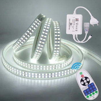 Süper parlak 220 V 5730 LED şerit ışık çift sıra 240 LEDs/M LED bant şerit WİFİ kontrol IP67 su geçirmez halat lamba Dimmer ile