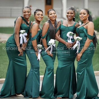 Spagetti Kapalı Omuz Gelinlik Modelleri Mermaid Uzun Zümrüt Yeşil Artı Boyutu Kızlar Uzun Trompet Düğün Konuk Elbise Parti