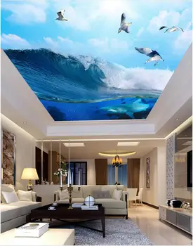 Plaj okyanus tavanlar Manzara duvar kağıdı duvar resimleri 3d duvar resimleri duvar kağıdı oturma odası için dalga tavan 0