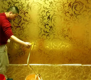 Altın folyo duvar kağıdı altın gümüş Avrupa tarzı ranunculus fiğ yaprak tavan oturma odası yatak odası TV arka plan duvar kağıdı