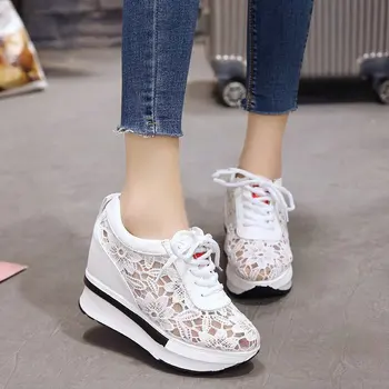 Kadın Sneakers Nefes Takozlar Platformu vulkanize ayakkabı / Kadın rahat ayakkabılar Tenis Feminino dantel Nefes ayakkabı A62-61 HF