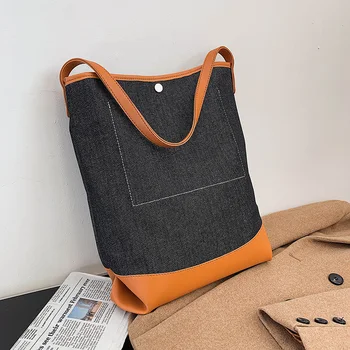 Düz Renk Denim Kanvas omuz çantaları Kadınlar için 2022 Seyahat çanta kumaşı Büyük alışveriş çantası Büyük Kese Yeni Sac à Ana