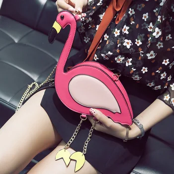 Moda Pu deri nakış flamingo şekli rahat zincir çanta bayanlar omuzdan askili çanta çanta kadın crossbody mini askılı çanta