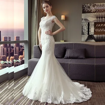 Kadın düğün elbisesi artı boyutu O boyun lace up gelin düğün elbisesi lüks dantel nakış mermaid düğün elbisesi custom made