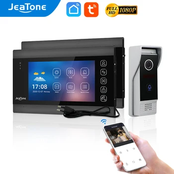 JeaTone Tuya WiFi Video İnterkom 2 adet 7 İnç Kapalı Dokunmatik Düğme sineklikli kapı Telefonu ile 1080P FHD Kablolu Açık Kapı Zili Kamera