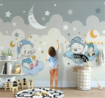 Özel duvar kağıdı karikatür ayı ay çocuk odası arka plan duvar TV duvar ev dekorasyon