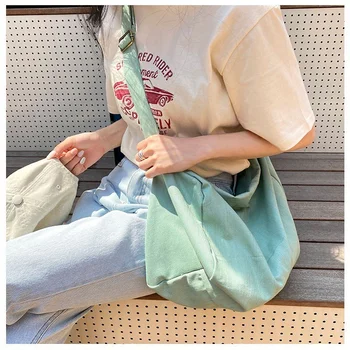 Omuz çantaları Tembel Rüzgar Büyük Kapasiteli Kanvas Çanta Kadın Rahat Tüm Maç Düz Renk Omuz askılı çanta