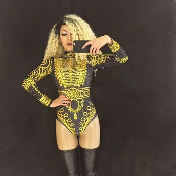 Yeni Seksi Moda Beyonce Elmas Köpüklü Kristaller Bodysuit Kutlamak Gece Kulübü Şarkıcı dansçı Performans Sahne Giyim Kostüm 0
