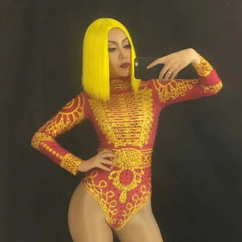 Yeni Seksi Moda Beyonce Elmas Köpüklü Kristaller Bodysuit Kutlamak Gece Kulübü Şarkıcı dansçı Performans Sahne Giyim Kostüm 1