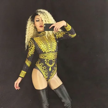 Yeni Seksi Moda Beyonce Elmas Köpüklü Kristaller Bodysuit Kutlamak Gece Kulübü Şarkıcı dansçı Performans Sahne Giyim Kostüm 3