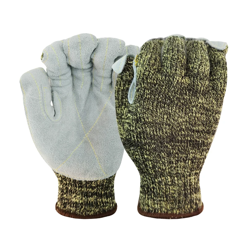 Iş eldivenleri İnek Deri Palmiye ve Parmak Uçları Aleve Dayanıklı Anti-Cut Erkekler Kadınlar Güvenlik Bahçe El Korumak kaynak eldivenleri 3