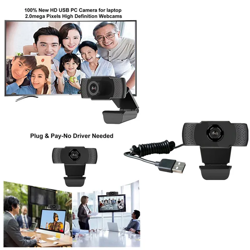 Süper Sıcak 1080P HD Webcam Web Kamera Dahili Mikrofon Otomatik Odaklama 90 ° Görüş Açısı Oynat ve Tak Ücretsiz Sürücü 3