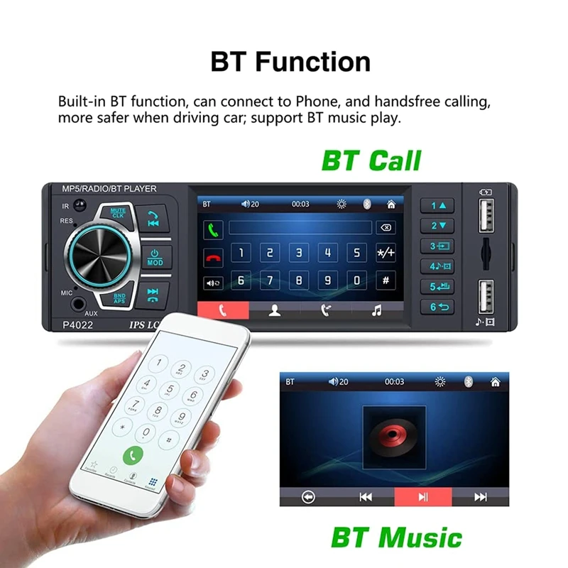 Tek Din Araba Stereo Bluetooth 3.8 İnç IPS Ekran FM Radyo Alıcısı İle Çift USB / AUX-In / TF Kart Bağlantı Noktası / Mikrofon 3