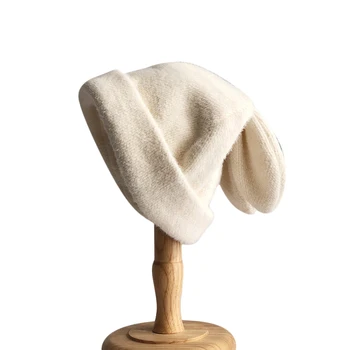 Yeni Moda Kadınlar Kış Örme Yün şapka kış sıcak Şapka Sevimli Tavşan Kulakları Kişiselleştirilmiş bere şapkalar bayan Vizon kapaklar Aksesuarları