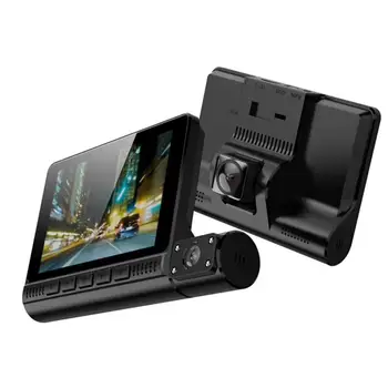 Araba çizgi Kam 4 inç Ips Hd ekran kızılötesi ışıkları ile sürüş kaydedici 1080p 3 lens Dokunmatik kamera