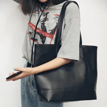 Moda Basit Siyah Kadın Çantası Büyük Kapasiteli Tote Çanta Omuz Taşınabilir alışveriş çantası İş MS Banliyö Çantası