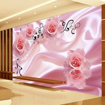 3D Romantik Gül çiçek askılığı Sanat İpek duvar tablosu Duvar Kağıdı Modern Oturma Odası Yatak Odası Özel Fotoğraf Duvar Kağıdı Duvar Kaplaması 3D