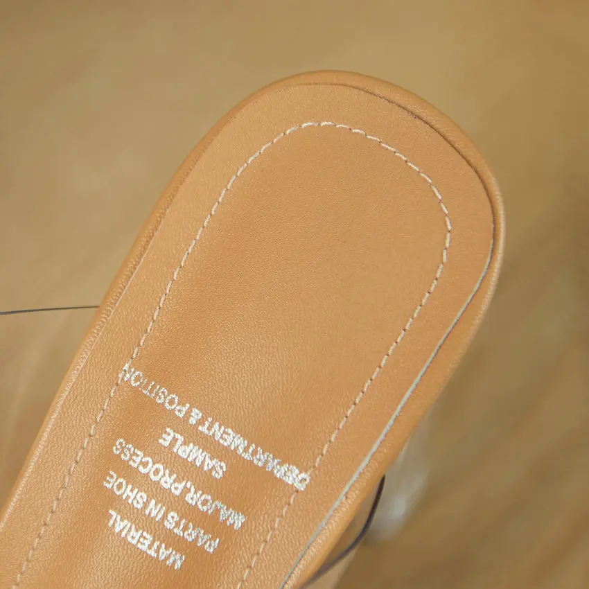 ESVEVA 2022 Şeffaf moda terlikler Yaz Deri Düz Kare Ayak Parti Kristal topuk Tüm Maç Kadın Ayakkabı Boyutu 34-41 4