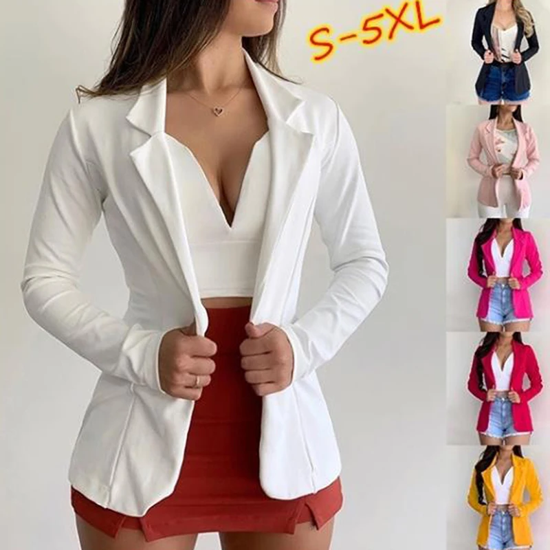 Kadın Blazer 2020 Beyaz Uzun Kollu Blazers Ceketler Ceket İnce Ofis kadın ceketi Kadın Üstleri Takım Elbise Blazer Femme Ceketler 4