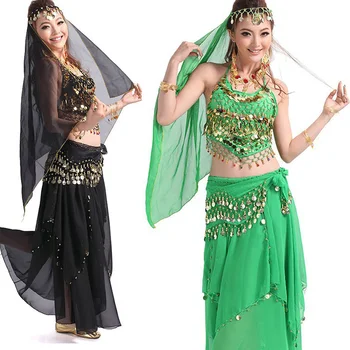 Yeni Kadın 4 adet/takım Oryantal Dans Kostüm Setleri Mısır Mısır Oryantal dans kostümü Bollywood Kostüm hint elbisesi Oryantal Dans Elbise