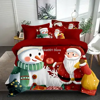 3 adet Noel Yatak Takımları Kar Taneleri Noel Ağacı Santa Kardan Adam Yatak Takımları Nevresim Yumuşak yatak çarşafı Seti Dekorasyon