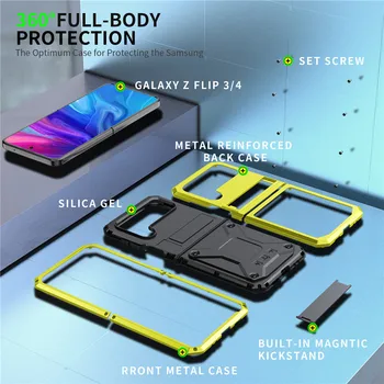 Metal Menteşe Her Şey Dahil Koruma samsung kılıfı Galaxy Z Flip 4 3 Ultra İnce Alüminyum Darbeye Dayanıklı Çerçeve Yumuşak Silikon Kapak 5