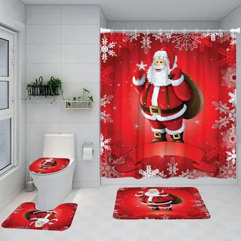 Noel Duş perde seti Komik Noel Baba Kar Tanesi Kırmızı Yeni Yıl Noel ev banyo dekoru Kaymaz Halı Banyo Paspas Tuvalet Kapağı