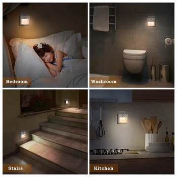 Gece ışık soketi, Hareket Sensörlü çocuk Gece lambası Alacakaranlık Sensörü (Açık/Otomatik/Kapalı),Yatak Odası için, Merdiven AB Tak 3