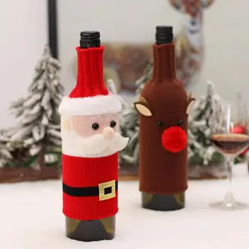 Yırtılmaya dayanıklı Şarap Şişesi Kapağı Örme Kumaş yemek Masası Dekor Sevimli Noel Noel Şarap Şişesi Dekorasyon Kapak