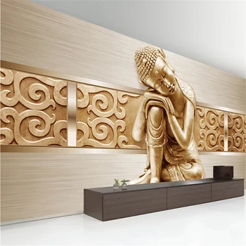 Özel Duvar Kağıdı 3D Stereo Altın Buda duvar tablosu Oturma Odası Otel Restoran Arka Plan Papel De Parede Ev Dekor