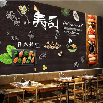 Japon Mutfağı Suşi Restoran Endüstriyel Dekor Arka Plan Duvar Kağıdı 3D Modern Suşi Dükkanı Yazı Tahtası duvar kağıdı 3D