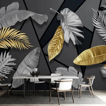 Özel Duvar Kağıdı Tropikal Bitki Yaprakları Modern 3D Geometrik Oturma Odası TV Arka Plan Duvar Sticker Papel De Parede 3D Sala