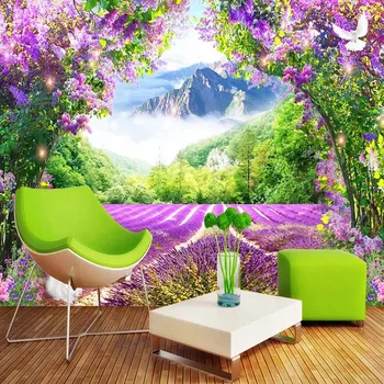 Lavanta çiçeği Asma 3D Fotoğraf Duvar Kağıdı Duvar Çıkartmaları Oturma Odası Kanepe Yatak Odası Ev Dekor Sticker Su Geçirmez Tuval Boyama