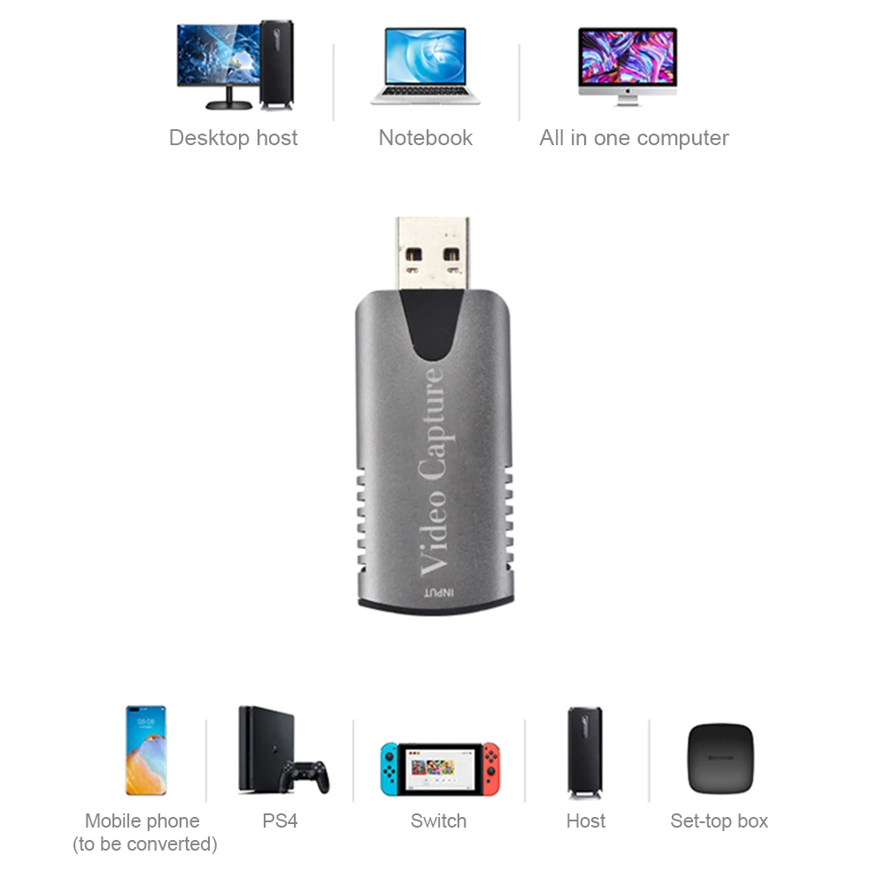 4K 60Hz Video Yakalama Kartı USB 2.0 HDMI uyumlu HD 1080P Kaydedici PS4 Oyun DVD Kamera Kamera Kayıt Yakalama Kartı 5