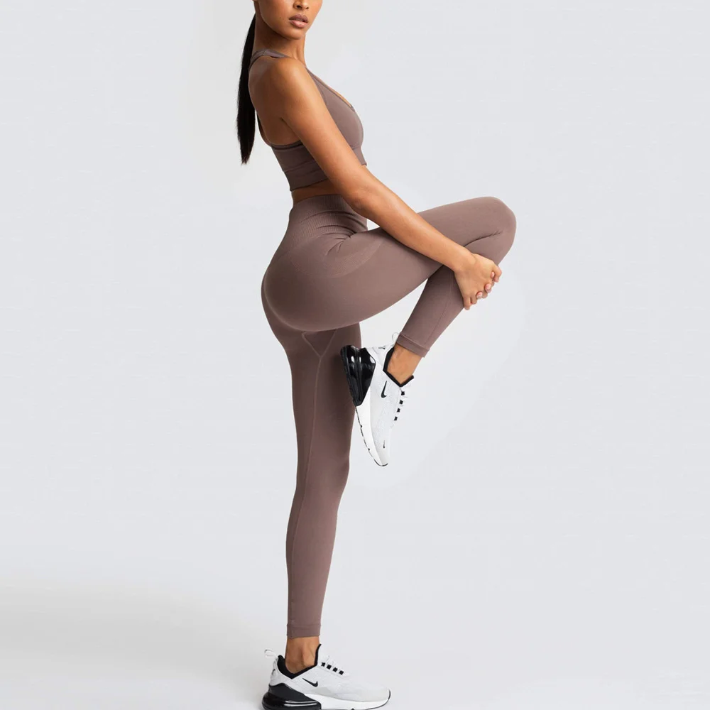 Iki Parçalı Set kadın Kırpma üstler ve pantolonlar Seksi Kadınlar Yoga Setleri Egzersiz Spor Salonu Spor Giyim Yelek Üst + Tayt Kısa Takım Elbise 5